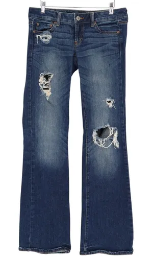 American Eagle Outfitters Jeans Womens 4L Blue Stretch Distressed Straight Leg thumbnail 1