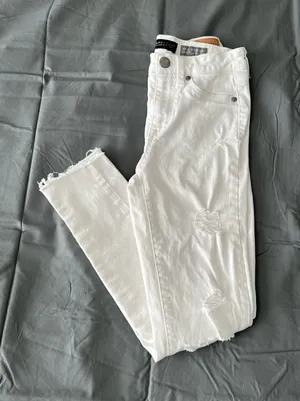 White High Waisted Raw Hem Destroyed Ankle Jeggings thumbnail 1