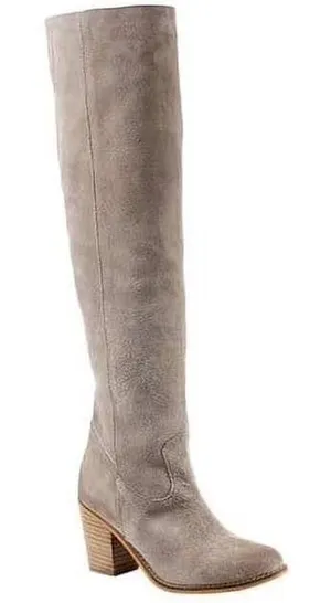 Diba True 7.5 M Leg Up Over the Knee Boots Suede Leather Block Heel Grey Boho thumbnail 1