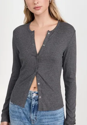 REVOLVE LNA Gabriella Ribbed Snap Henley Dark Heather Grey Size Small thumbnail 1