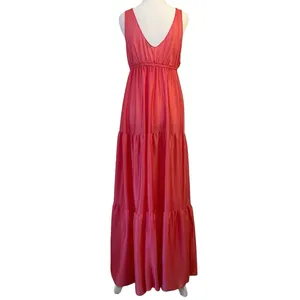 Vintage 70s Maxi Babydoll Slip Dress M Nylon Tiered Coral Nightgown Coquette thumbnail 4