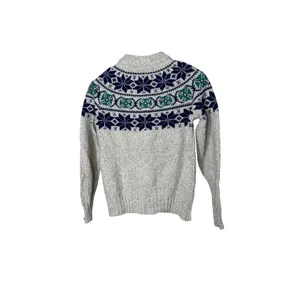 Woolrich Woman Vintage Fair Isle Wool Sweater Oatmeal Grey Navy Green Size S thumbnail 5