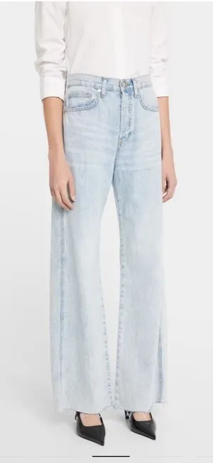 Veronica Beard Taylor Relaxed Wide Leg Pale Stone Jeans High Rise Raw Hem Sz 29 thumbnail 1