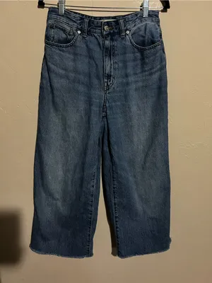 Madewell‎ Curvy Super Wide Leg Crop High Rise Raw Hem Jeans thumbnail 2