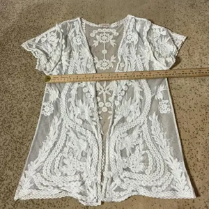 Pixley White Floral Lace Mesh Open Front Cardigan Fairycore Shrug S SFT2008‎ thumbnail 3
