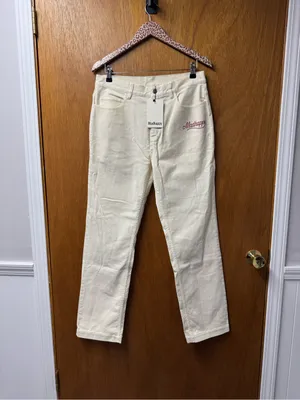 Madhappy Alumni Corduroy Pants Straight Leg Collegiate Embroidered 32 Cream NEW thumbnail 14