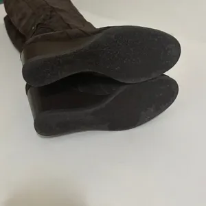 ALBERTO FERMANI Brown Suede Knee High Wedge Boots Italy Italian Size 37.5 thumbnail 6