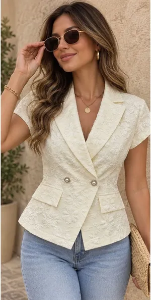 Textured Floral Jacquard Fabric Classic Waist-Cinching Vest Coa size XL thumbnail 1