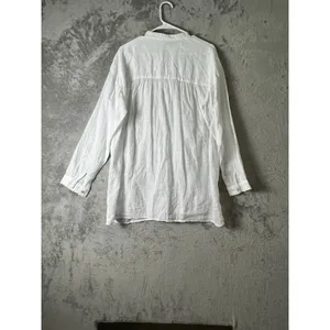 Eileen Fisher Linen Organic Cotton Sheer Check Mandarin Collar Shirt Medium thumbnail 3