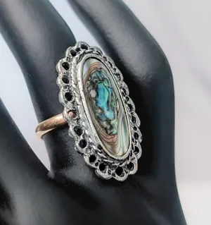 Vintage Ring Abalone Inlay Ring Statement Ring thumbnail 4