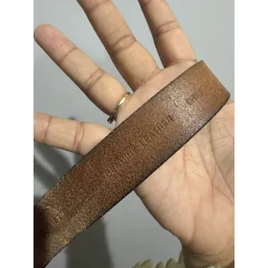 Casual Tan Leather Belt Antique Solid Brass Buckle‎ 1X 46" thumbnail 3