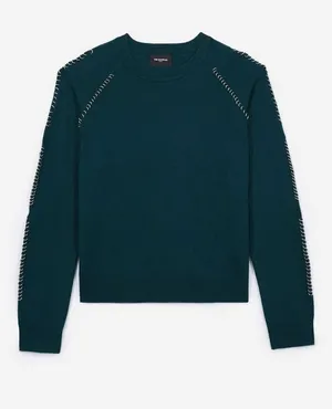The Kooples Pullover Sweater with Piercings in Dark Green thumbnail 1