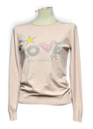 S.Christina 100% Cashmere Sweater Sparkle Star Love Pink Silver Yellow Small/Med thumbnail 1