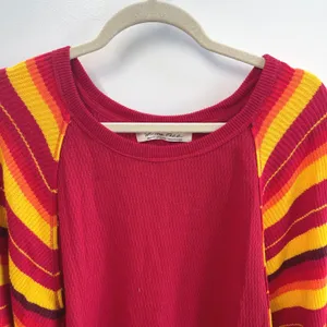 We The Free Found My Friend Rainbow Top Wmn Medium Red Boho Striped Waffle Knit thumbnail 4