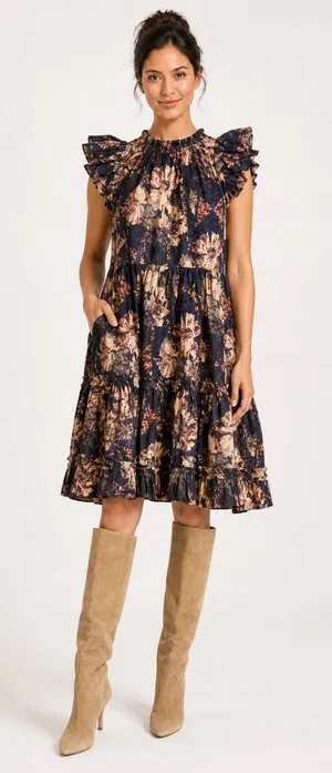 Ulla Johnson Joan Lupine Floral Ruffle Tiered Cotton Dress Size 2 thumbnail 1
