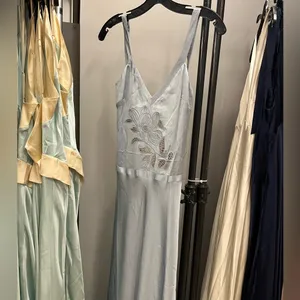 NWT Reformation Tatie Silk V Neck Maxi Bridal Dress Mineral Blue 12 thumbnail 4