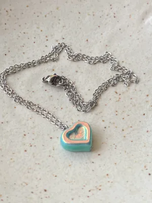 Handmade quality Czech glass heart bead fairy vintage retro y2k style necklace🩵 thumbnail 6
