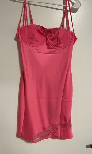 Meshki Joslyn Satin Lace Slip Dress - Bubblegum Pink thumbnail 3