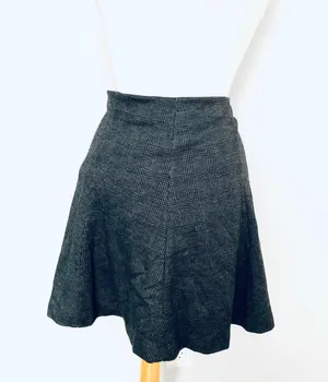 Banana Republic Factory Gray Black Plaid Skater Mini Skirt thumbnail 1