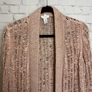 Chico's open knit petal pink feminine open front cardigan size 1 or US size Med thumbnail 3