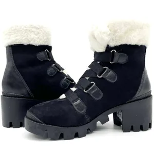 NEW‎ Schutz Womens 6 Aretuza Black Suede & Shearling Combat Boots Waterproof thumbnail 2