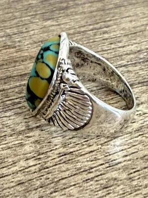 Silver Tone Ring Faux Turquoise No Size See Photos Southwestern Boho thumbnail 3