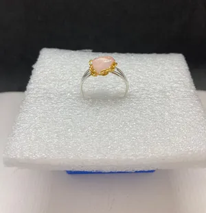 Pink Quartz stainless steel ring with chain - size 6.25 thumbnail 4