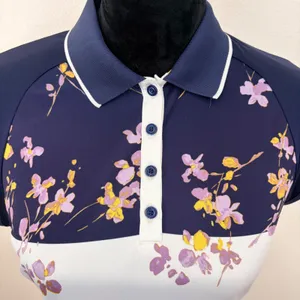 PGA Tour Womens M Golf Polo Shirt Navy White Floral Classic Preppy Tennis Sporty thumbnail 2