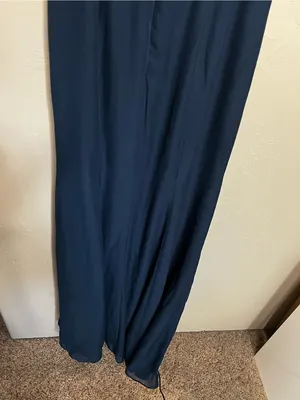 NWT JJs House Navy Blue Chiffon Off Shoulder Ruffle Front Slit Formal Maxi Dress thumbnail 9