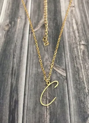 Letter C Cursive Initial Necklace Gold thumbnail 2