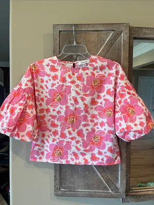 Avara Payton Top Pink Floral Puff-Sleeve Cotton thumbnail 3
