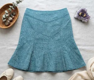 Ann Taylor Loft Teal Blue Wool Silk Blend Tweed Flared A-Line Skirt Size 10 thumbnail 1