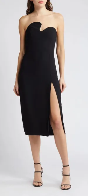 Amanda Uprichard Puzzle Strapless Midi Dress in Black M thumbnail 1