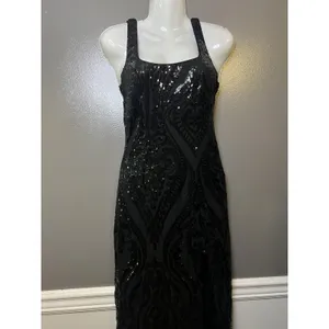 Lulus Dress Womens XS Black Sequin Square Neck Maxi Side Slit Evening Gown thumbnail 2