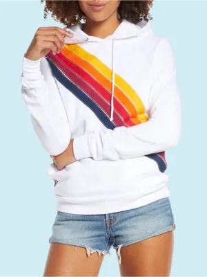 Aviator Nation Cross Stripe Pullover Hoodie XS White Rainbow Lounge Beachy Surf thumbnail 1