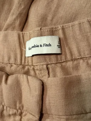 Abercrombie Fitch Wide Leg Linen Blend Pants Trousers Tan Pleated Large 32x24 thumbnail 4