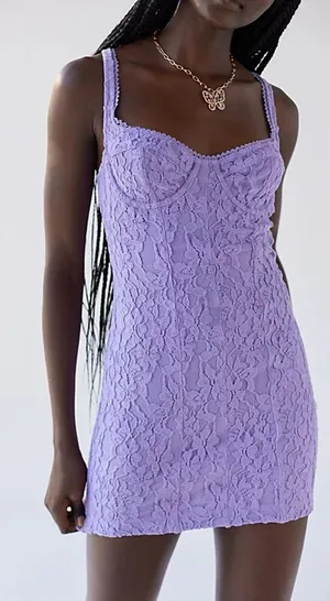 Urban Outfitters Adelaide Lace Mini Dress Lilac Purple Large Stretch thumbnail 1