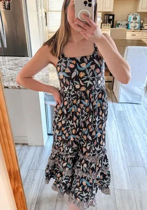Universal Thread Floral Tiered Midi Dress Small Smocked Waist Boho Cottagecore thumbnail 1