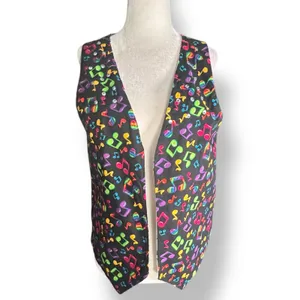 Vintage Handmade Reversible‎ Rainbow Music Note Vest Black White Colorful Notes Size M thumbnail 4