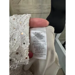 Connected Apparel Vintage Sequined White Lace Faux-Wrap Cocktail Dress - Small thumbnail 9