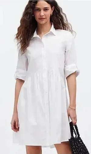 Madewell White Cotton Poplin Button Front Mini Shirtdress NS126 Womens Medium thumbnail 1