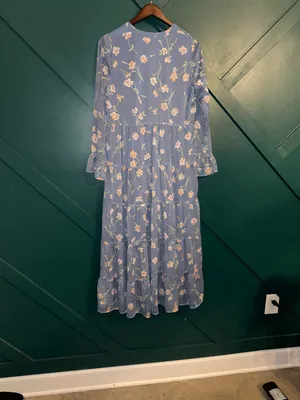 Patrons of Peace Dusty Blue Floral Tie-Front Maxi Dress thumbnail 3