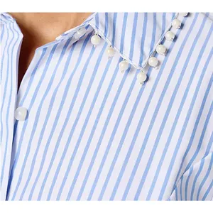 BEAUTIFUL by Lawrence Zarian Shirt Womens Medium Blue Stripe Pearl Button Top thumbnail 2