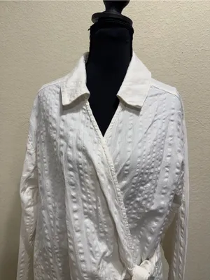 Free People FP Beach Indie White Textured Wrap Shirt Tie Waist Top Large thumbnail 4