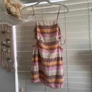 American Eagle Striped Linen Side Cutout Mini Dress XS Boho Coastal Cowgirl thumbnail 2