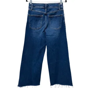 Boden High Waist Wide Leg Cropped Jeans Size 8R Blue Dark Wash Denim Frayed Hem thumbnail 2