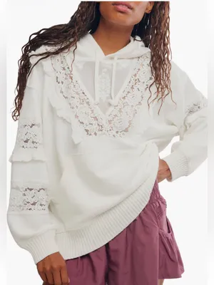 Free People Movement Studio Tunic Lace Trim Hooded Sweatshirt thumbnail 1