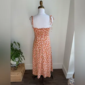Lulus Party In Paris Light Orange Print Tie-strap Midi Dress - Size XS thumbnail 6