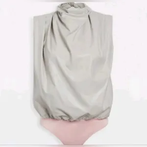 Amanda Uprichard Cream Sleeveless Draped Bodysuit Faux Leather NWOT thumbnail 3