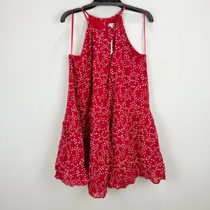 Madewell Drop Waist Mini Dress Polka Dot Trapeze Relaxed Festival Red Medium NWT thumbnail 7